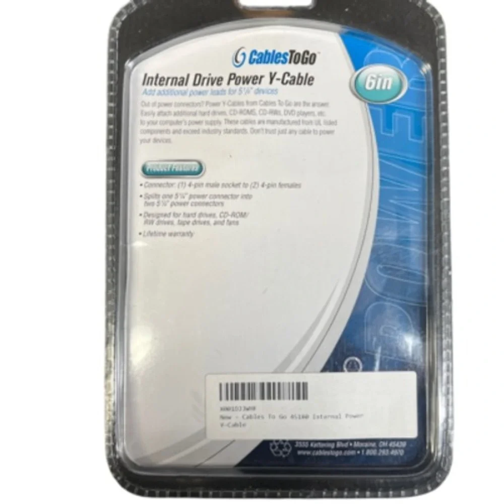 Cables To Go Internal Drive Power Y-Cable 6in Add Power for 5.25in Devices New‎